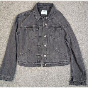 Old Navy Black Denim Jean Crop Jacket Women Size Large Button Up Pockets
